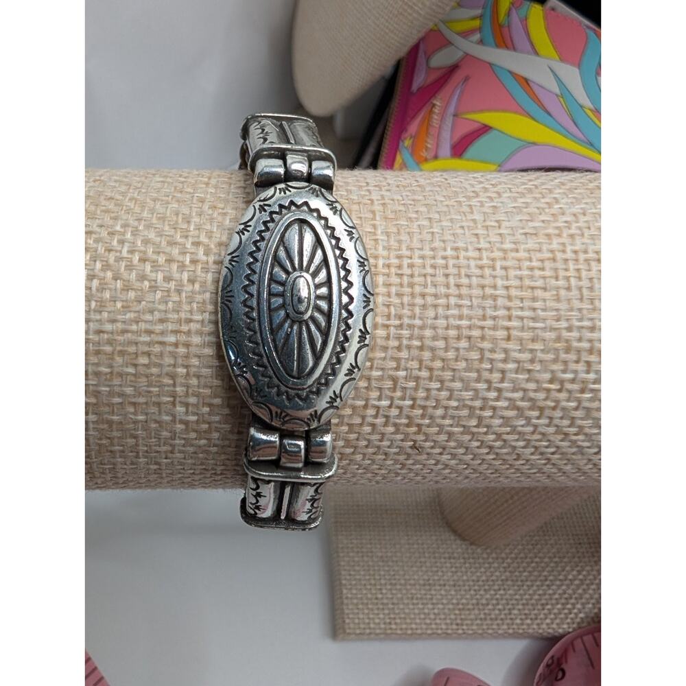 Brighton Braided Leather Bracelet with Engraved Silver-Tone Oval Center